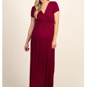 EUC PinkBlush Burgundy Draped Maternity/Nursing Maxi